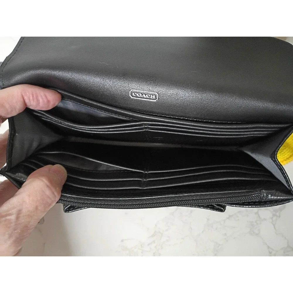 COACH Madison Glitter Python Embossed Black Leather Envelope Wallet - EUC